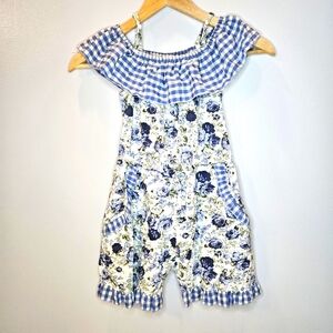 Blue & White Floral Romper Size 7